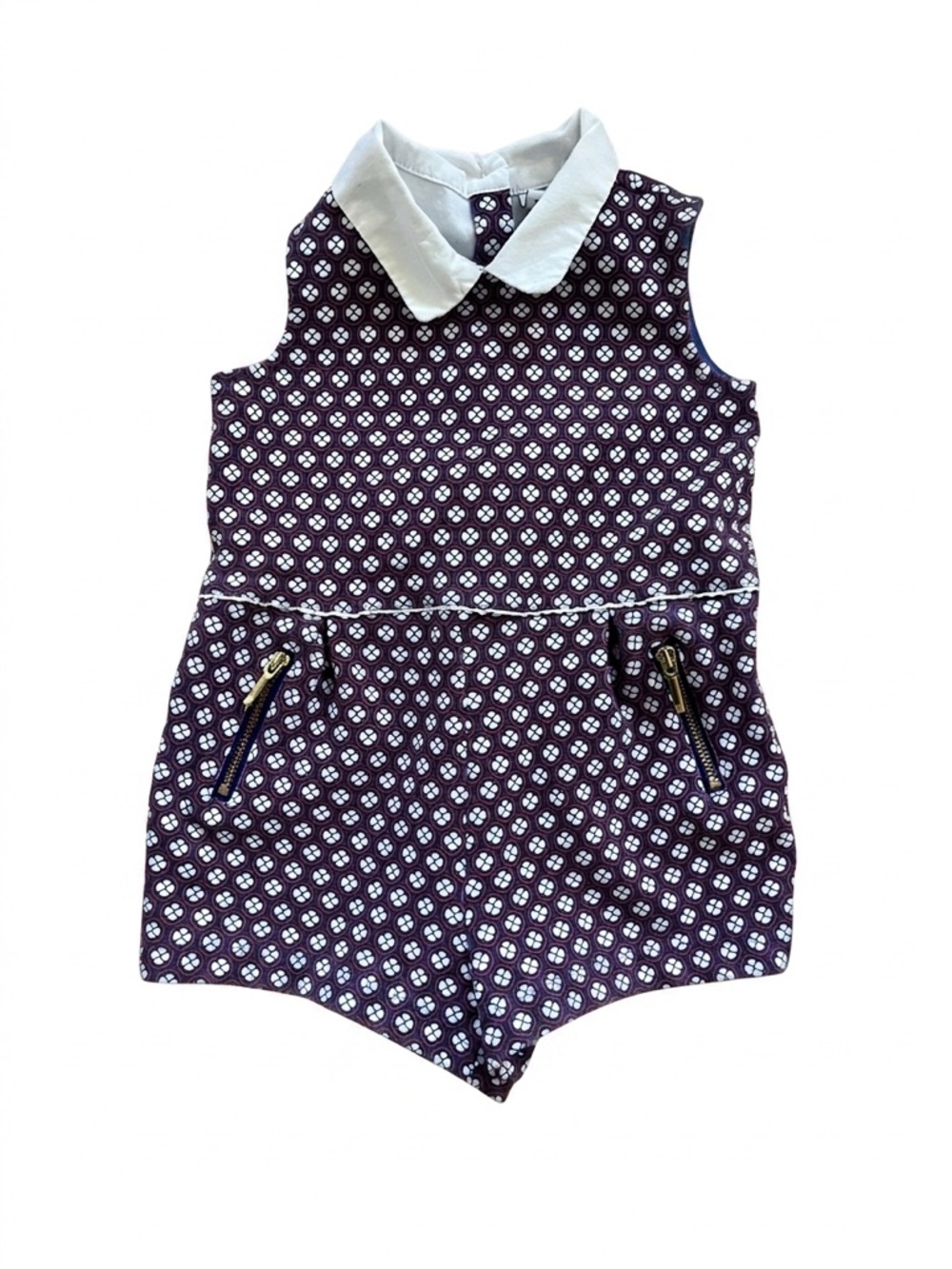 Janie and Jack Sleeveless Collared Purple Print Romper
